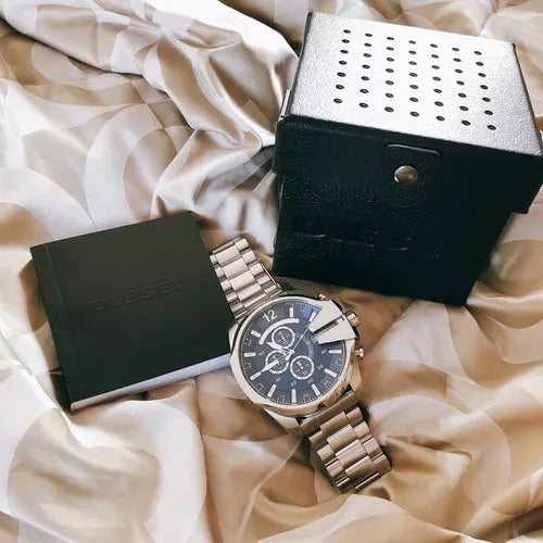 Diesel DZ4417 Mega Chief Chronograph Men's Watch – Blue Dial & Silver Stainless Steel Strap