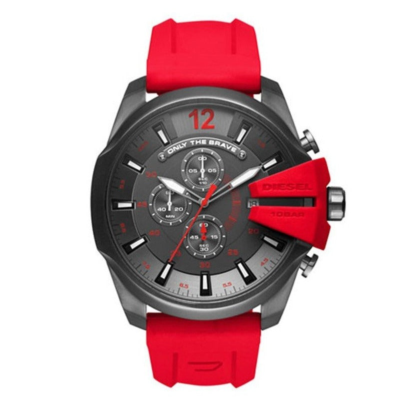 Diesel DZ4427 Mega Chief Chronograph Men's Watch – Black Dial & Red Silicone Strap