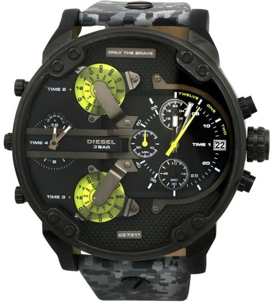 Diesel DZ7311 Big Daddy Chronograph Men's Watch – Black Dial & Black Leather Strap